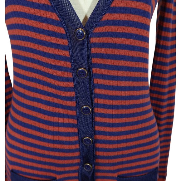 MARC JACOBS Y2K Ribbed Striped Fitted Cardigan Sweater Size S Cotton Red Navy - Picture 5 of 8